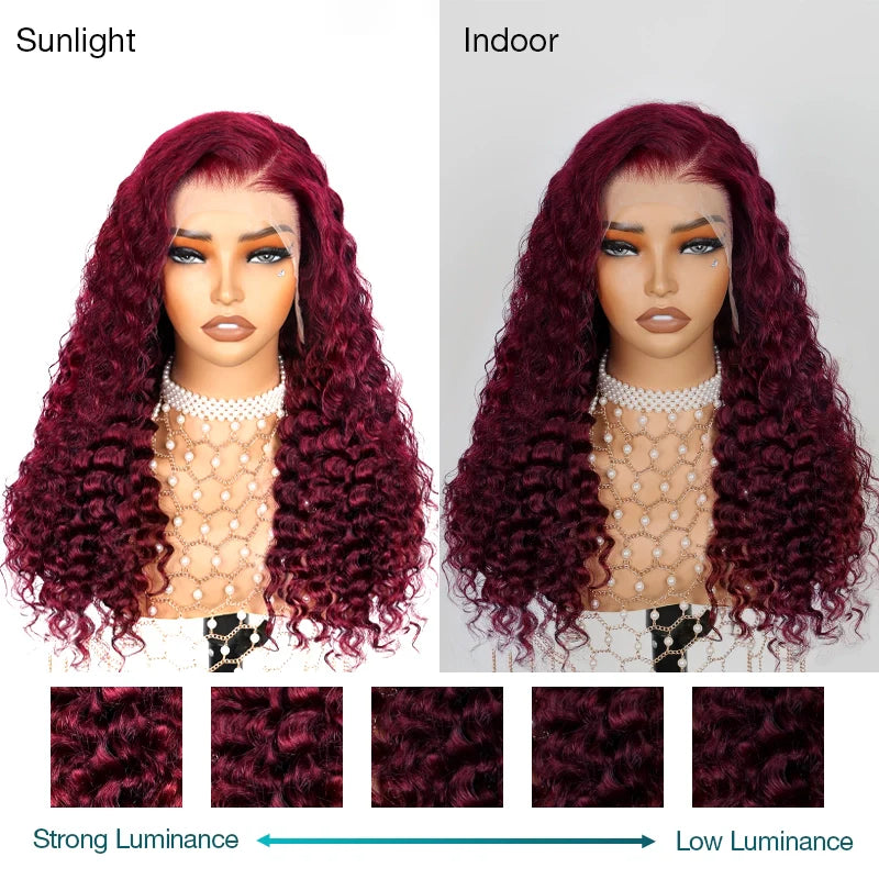 13*4 13*6 Deep Wave 99J Burgundy Curly Wig Frontal Wigs Ashimary Virgin Hair Front Wigs