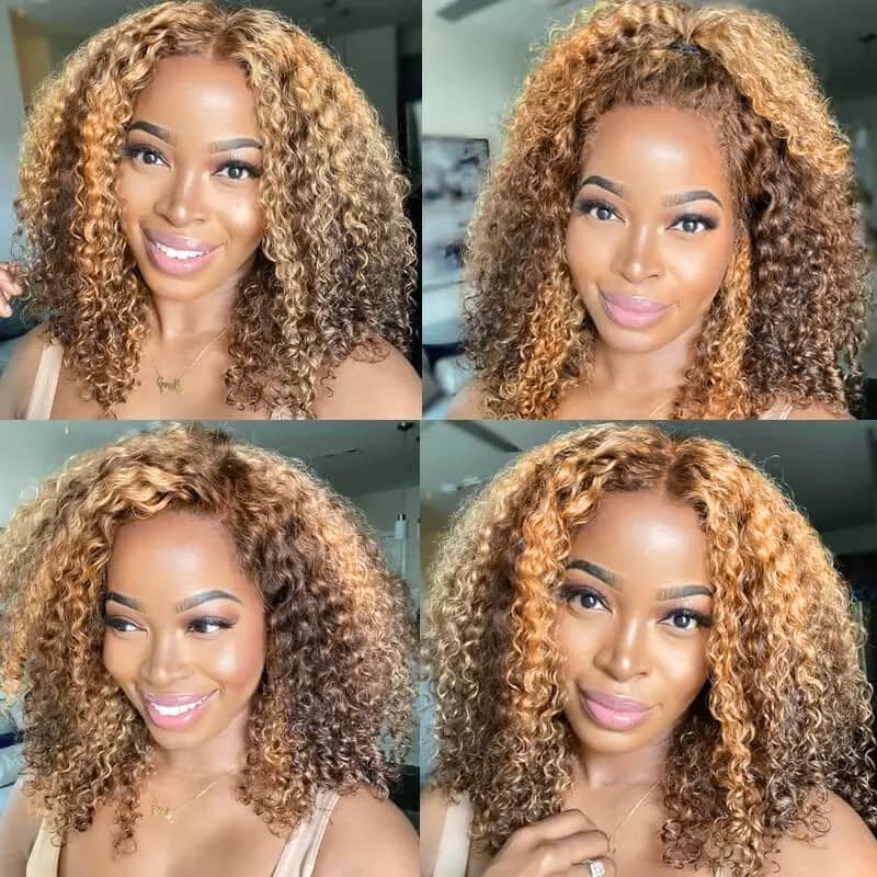 Fabulous Highlight Jerry Curly Short Bob 13*4 & 4*4 & 5*5 Transparent Lace Wig