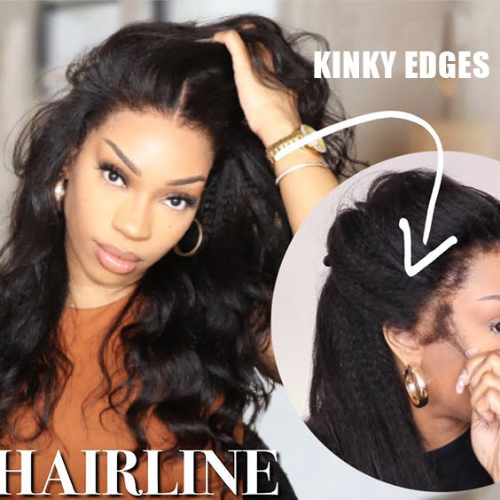 4C Edge Hairline-Body Wave 13x4/13x6 HD Invisible Lace Frontal Wigs With Kinky Edges Curly Baby Hair