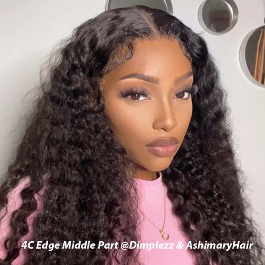 Ashimary 4C Kinky Edges Hairline HD Lace Front Deep Wave Wigs