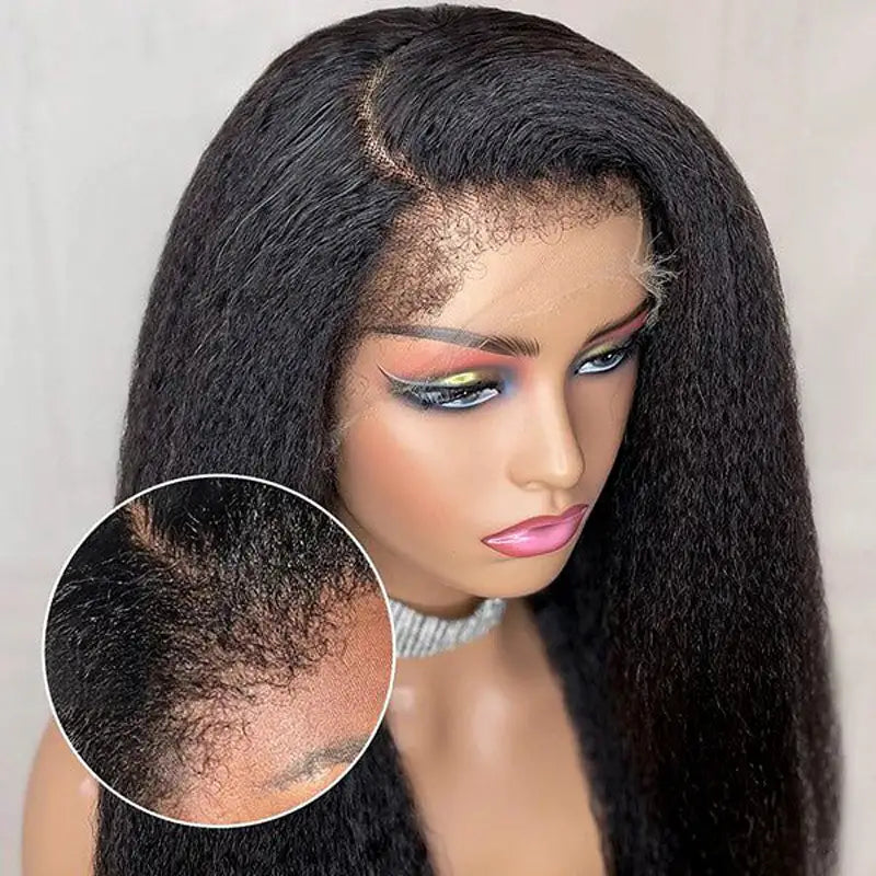 Ashimary 4C Kinky Edges Hairline 13x4/13x6 HD Lace Frontal Kinky Straight Wigs