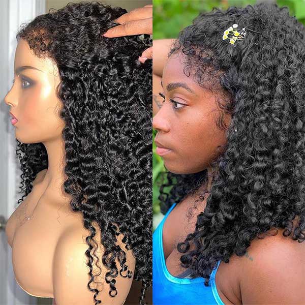 Ashimary 4C Kinky Edges Hairline HD Lace Front Deep Wave Wigs