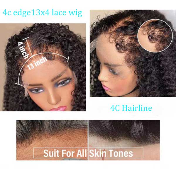 Ashimary 4C Kinky Edges Hairline HD Lace Front Deep Wave Wigs