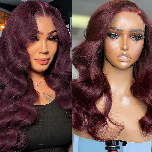 Dark 99J Burgundy Body Wave 4x4 & 5x5 & 6x6 Closure Lace Glueless Wig 100% human hair