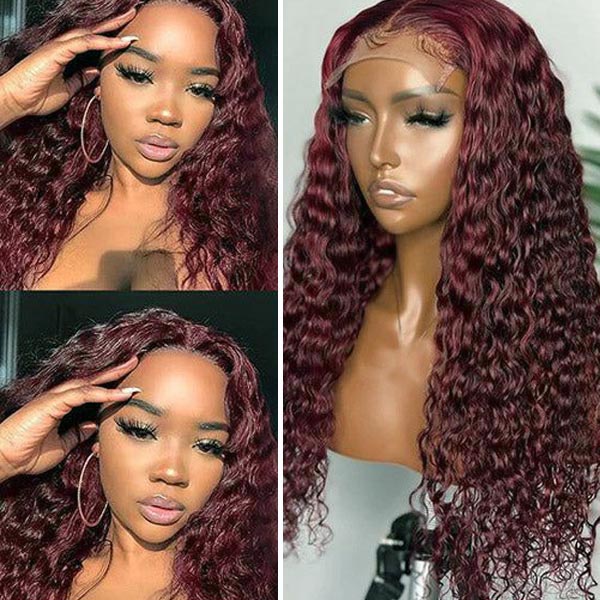 Deep Wave Dark 99J Burgundy 4x4 & 5x5 & 6x6 Frontal Wigs Ashimary Virgin Hair For Women