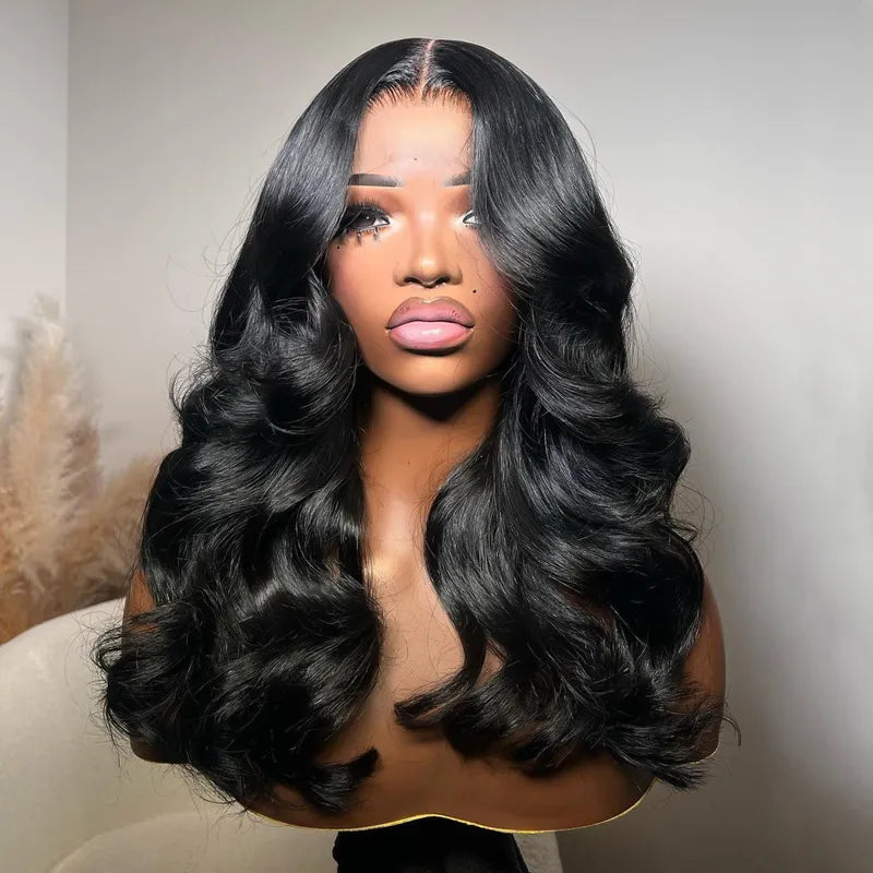 Ashimary Curtain Bangs Layered Cut 4x4 Transparent Lace Body Wave Wig 180% Density Butterfly Cut Human Hair