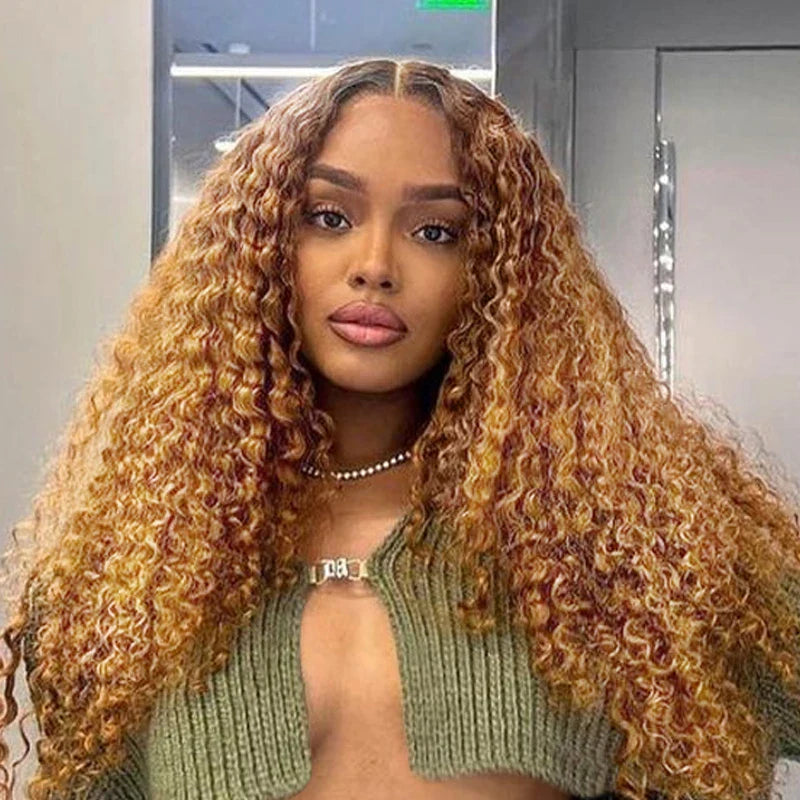 Ombre Honey Blonde Water Wave Lace Wig With Chocolate Dark Roots Pre Everything Glueless Wig