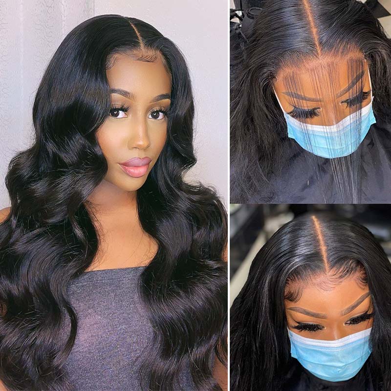 Glueless 5*5 HD Lace Closure Wig Body Wave Transparent Lace Human Hair Wigs Ashimary