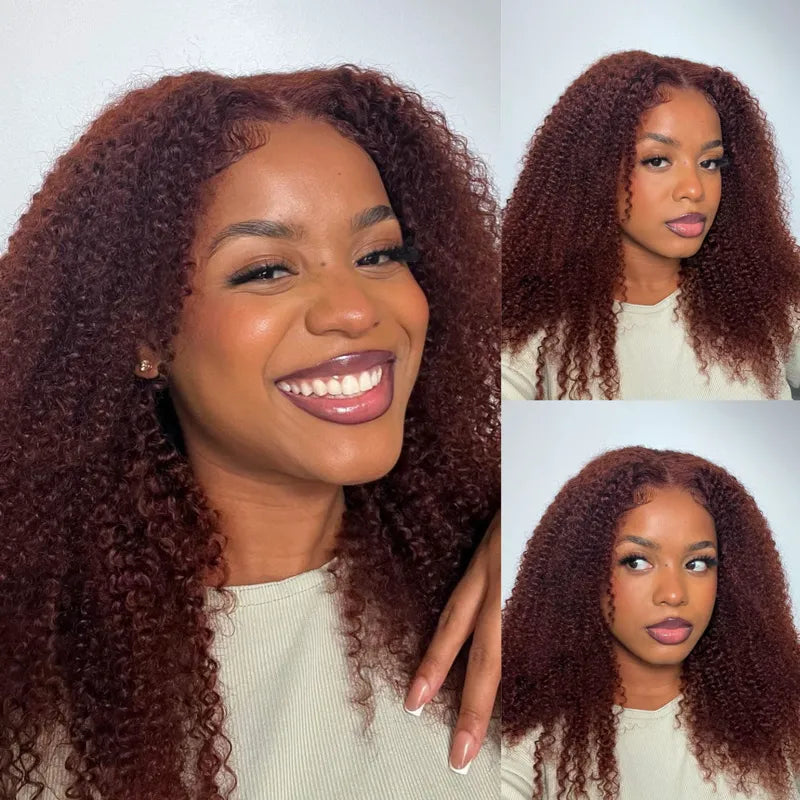 Reddish Brown Pre Eveything Wear & Go kinky Curly 5x5 Transparent Pre-cut Lace Closure Wig  Beginner Friendly Glueless Hair