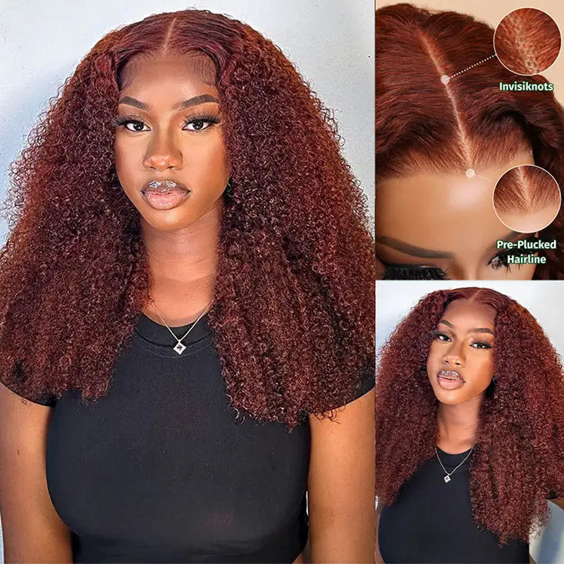 Reddish Brown Pre Eveything Wear & Go kinky Curly 5x5 Transparent Pre-cut Lace Closure Wig  Beginner Friendly Glueless Hair