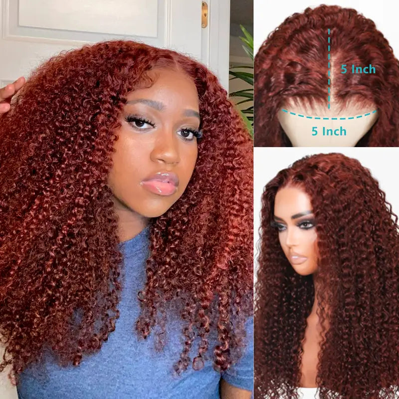 Reddish Brown Pre Eveything Wear & Go kinky Curly 5x5 Transparent Pre-cut Lace Closure Wig  Beginner Friendly Glueless Hair