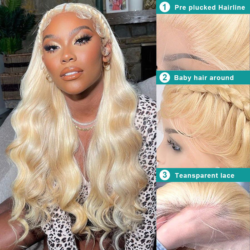 Long Wig | 613 Blonde Body Wave 13x4 Transparent Lace Frontal Human Hair Wig 28-32 Inch