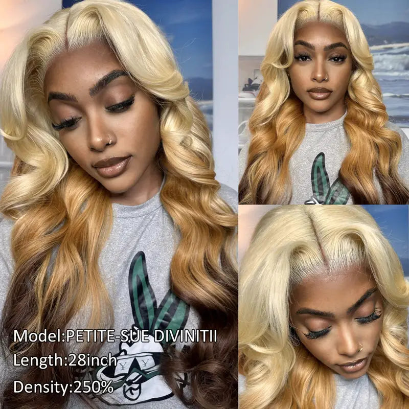 613 Blonde Brown Ombre Body Wave 13x4 Transparent Lace Front Wigs Ashimary Human Hair