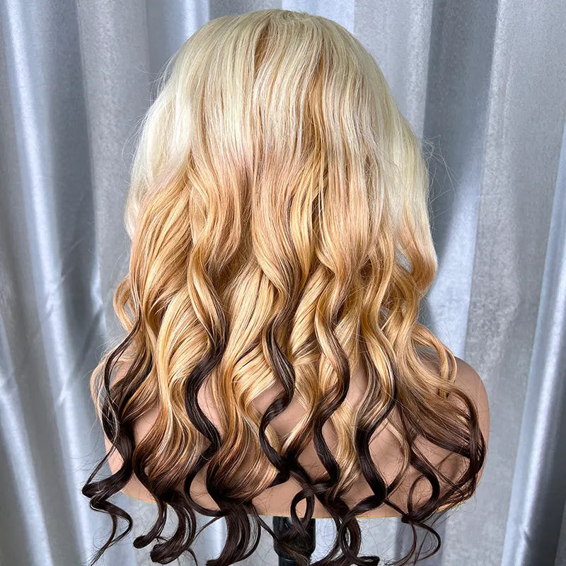 613 Blonde Brown Ombre Body Wave 13x4 Transparent Lace Front Wigs Ashimary Human Hair
