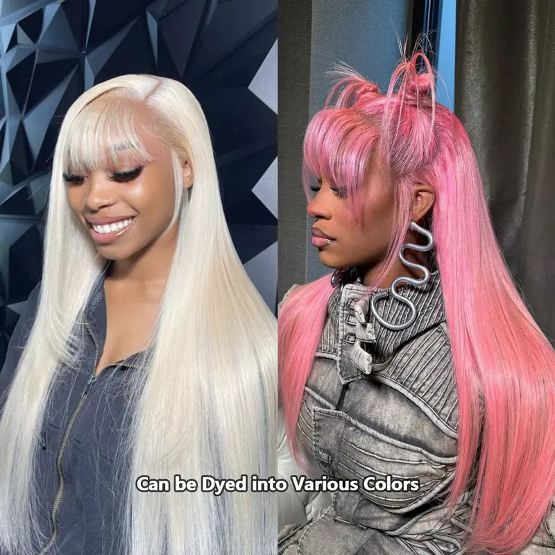 613 Blonde Straight Colored Wigs With Bangs 13x6 Transparent Full Lace Frontal Wig High Quality Remy Hair