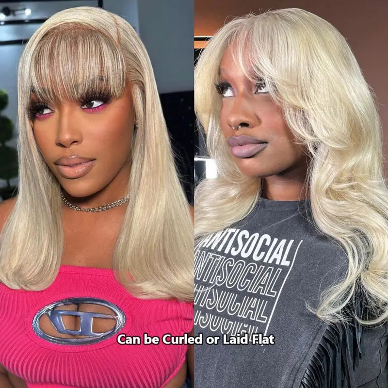613 Blonde Straight Colored Wigs With Bangs 13x6 Transparent Full Lace Frontal Wig High Quality Remy Hair