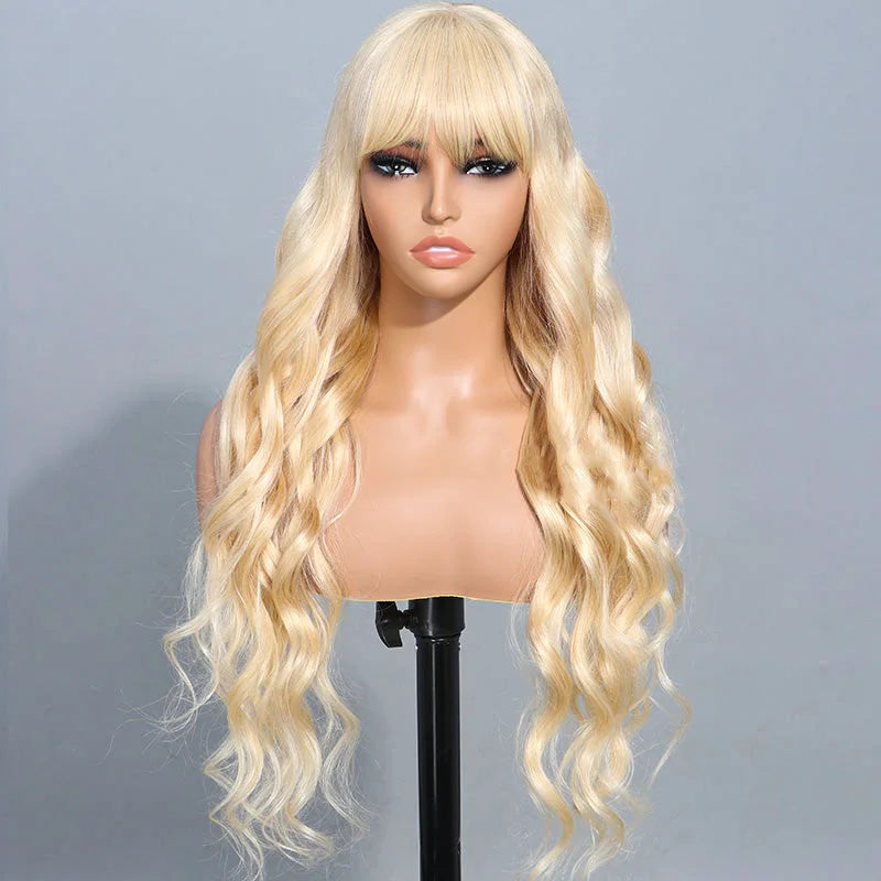613 Blonde Straight Colored Wigs With Bangs 13x6 Transparent Full Lace Frontal Wig High Quality Remy Hair