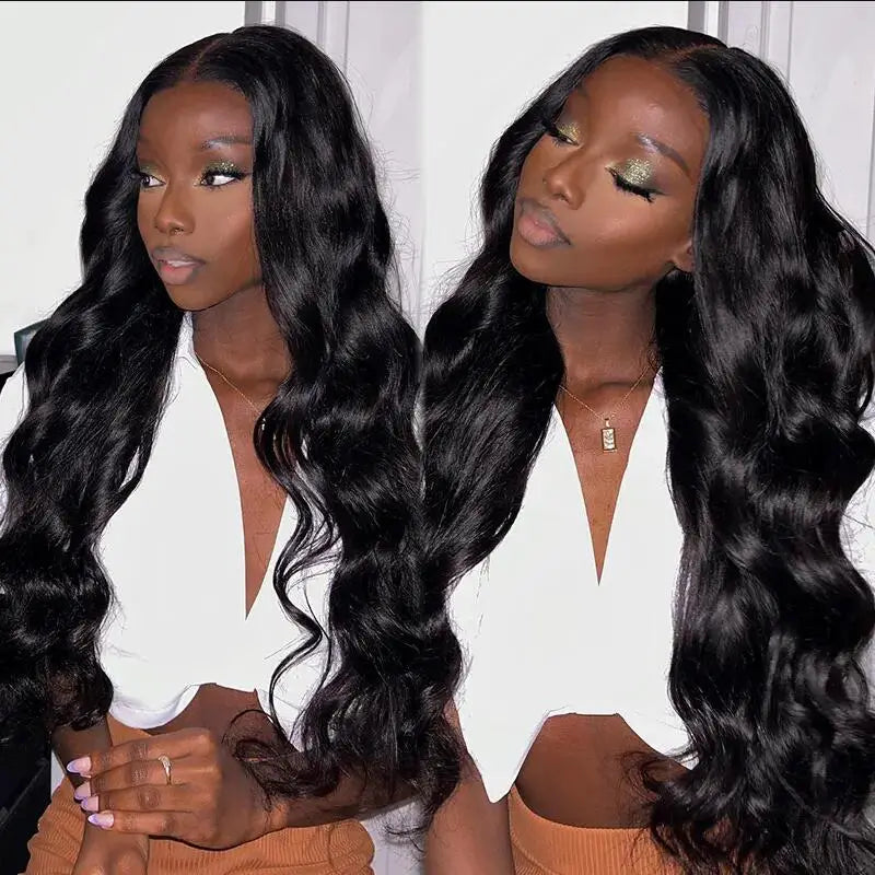 Ready to Wear & Go Pre Cut Upgraded Crystal Lace Glueless Body Wave Human Hair Wigs with Pre Plucked Hairline & Bleached Knots