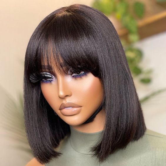 Ashimary Double Drawn High Density Pull Go 3x1 Wig True Scalp Lace Glueless Bob Wig With Bangs