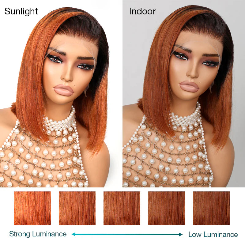 Pull Go 13x4 Lace Wig Ginger Ombre Silky Blunt Cut Glueless Bob Wig