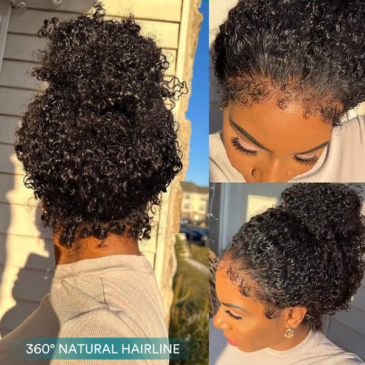 Kinky Curly 4C Edges Invisi Strap Laid Flat 360 Transparent Lace Wig Pre Bleached Knots with Curly Baby Hair All Around