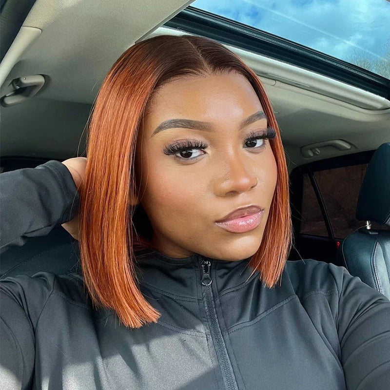 Pull Go 13x4 Lace Wig Ginger Ombre Silky Blunt Cut Glueless Bob Wig