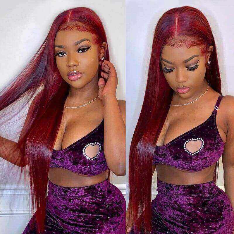 99J Burgundy Lace Front Wig 13*4 13*6 Frontal Straight Wigs Ashimary Virgin Hair