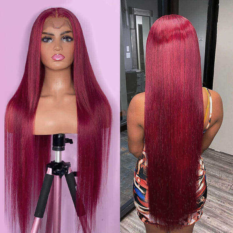 99J Burgundy Lace Front Wig 13*4 13*6 Frontal Straight Wigs Ashimary Virgin Hair