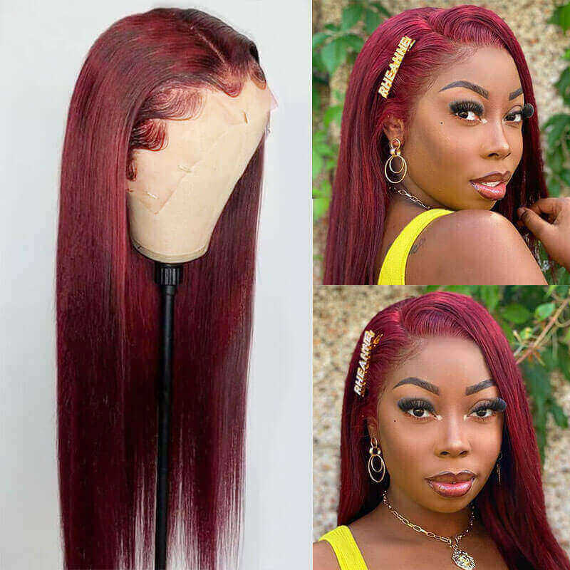 99J Burgundy Lace Front Wig 13*4 13*6 Frontal Straight Wigs Ashimary Virgin Hair