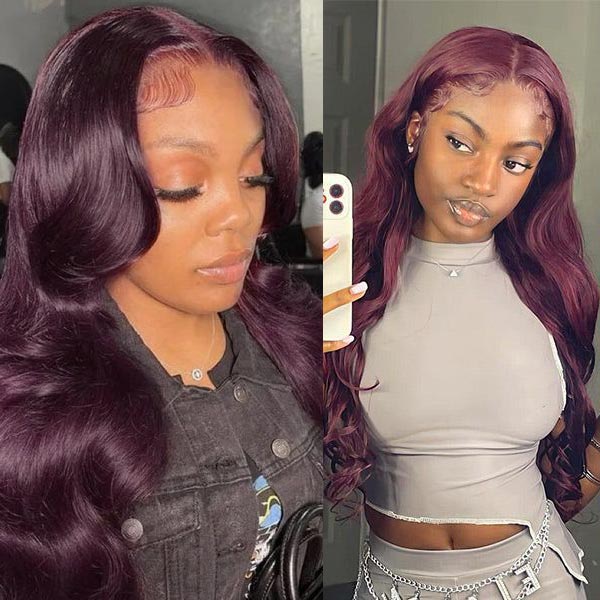 Dark 99J Burgundy Body Wave 13x4 Frontal Lace Glueless Wig 100% human hair
