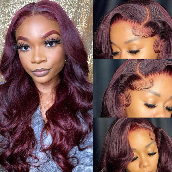 Dark 99J Burgundy Body Wave 4x4 & 5x5 & 6x6 Closure Lace Glueless Wig 100% human hair