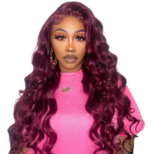 Body Wave 99J Burgundy Curly Wig 13*4 13*6 Frontal Wigs Ashimary Virgin Hair Front Wigs