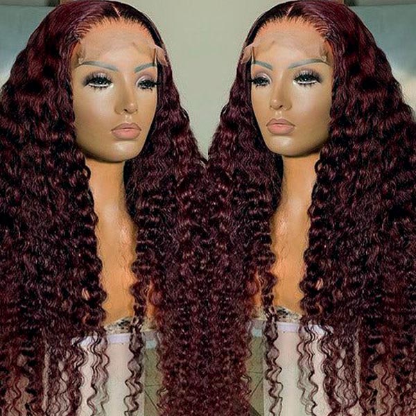 Deep Wave Dark 99J Burgundy 4x4 & 5x5 & 6x6 Frontal Wigs Ashimary Virgin Hair For Women