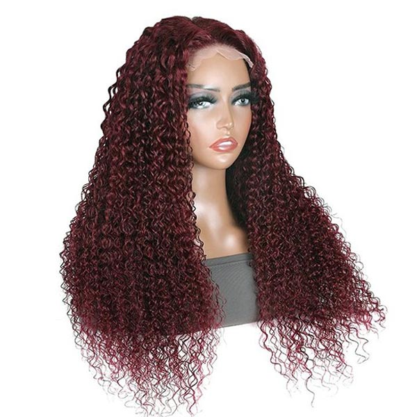 Dark 99J Burgundy Jerry Curly 4x4 5x5 6x6 Glueless Lace Closure Wig 100% Human Hair