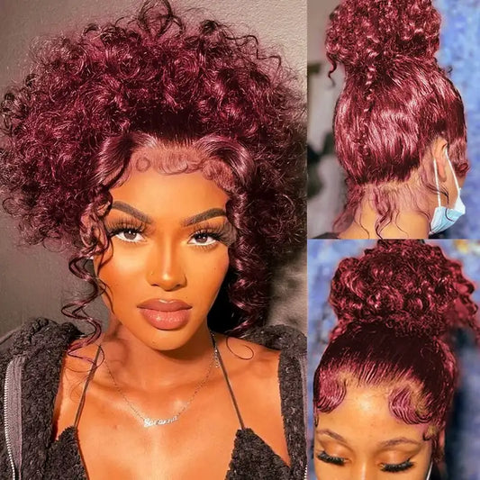 99J Burgundy Curly Wig 360 Frontal Wigs Ashimary Virgin Hair Front Wigs