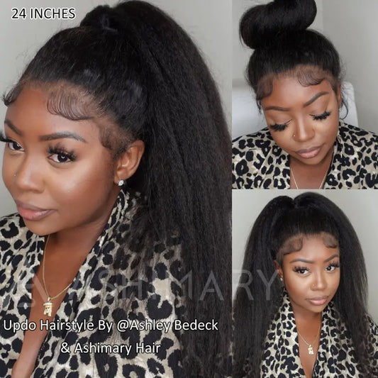 Super Natural Kinky Straight Invisi Strap Snug Fit 360 Transparent Lace Frontal Bleached  Knots Pre Cut Lace Wig