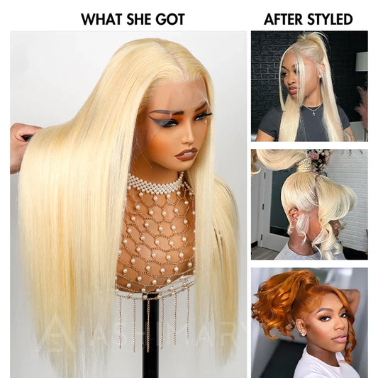 Upgrade Glueless Invisi Strap 360 Skin Lace Frontal 613 Blonde Straight Wig No Gel Stable Put on & Go Wigs