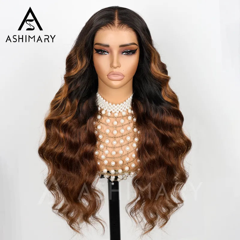 BOGO 360 Lace Frontal with Invisi Strap 3D Bouncy Body Wave Black Ombre Brown Highlight Pre Plucked Wig