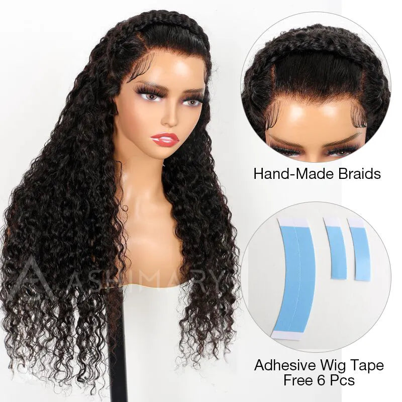 Pre Braided & Pre Baby Hair Water Wave Invisi Strap Snug Fit 360 Skin Lace Frontal Bleached Knots Crown Braid Wig