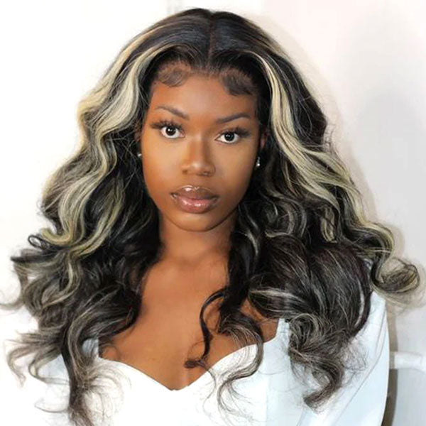 Original Platinum Blonde Highlights Straight Mixed Color Transparent HD Lace Human Hair Wigs