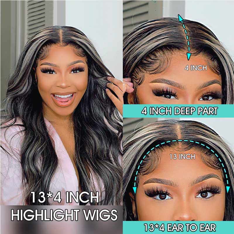 Original Platinum Blonde Highlights Straight Mixed Color Transparent HD Lace Human Hair Wigs