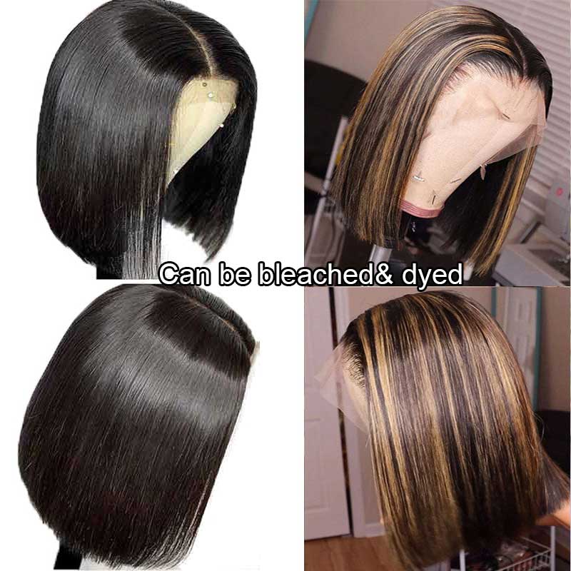 Glueless Double Drawn Blunt Cut Bob Transparent Lace Wig 10A Double Drawn High Density Human Hair