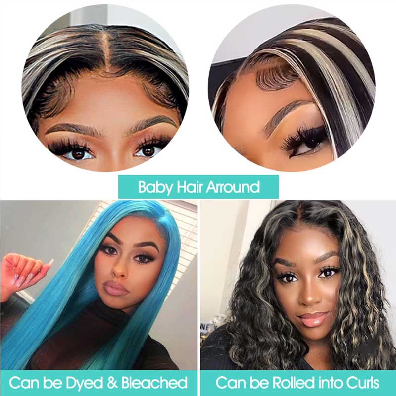 Original Platinum Blonde Highlights Straight Mixed Color Transparent HD Lace Human Hair Wigs