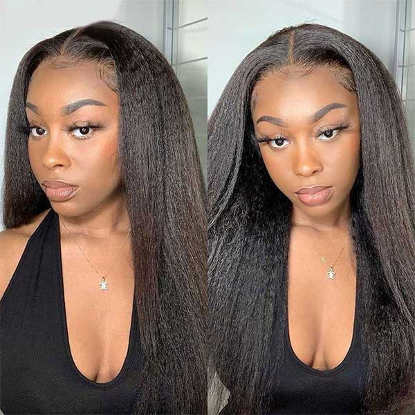 Perfect Kinky Straight Wear & Go Glueless Natural Hairline Pre Cut Hd Lace Ready to Wear Wig with Pre Bleached Knots