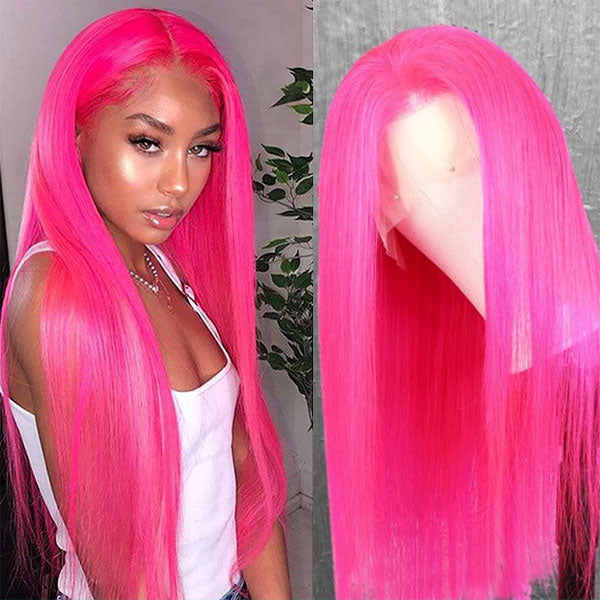 Ashimary Hot Pink straight hair 13x4/13x6 HD Transparent Lace Frontal Wig