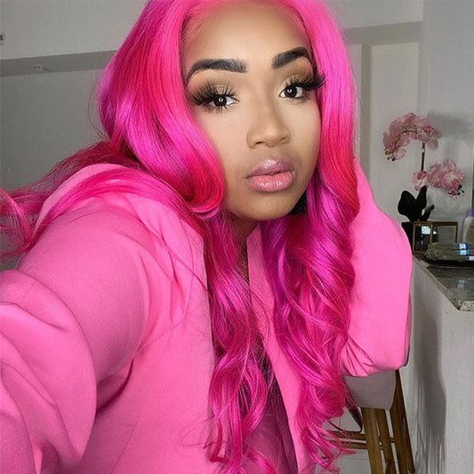 Ashimary Hot Pink straight hair 13x4/13x6 HD Transparent Lace Frontal Wig