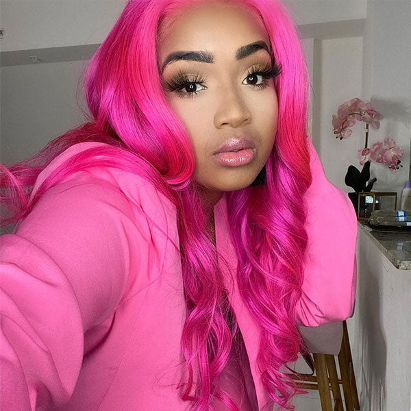 Ashimary Hot Pink straight hair 13x4/13x6 HD Transparent Lace Frontal Wig