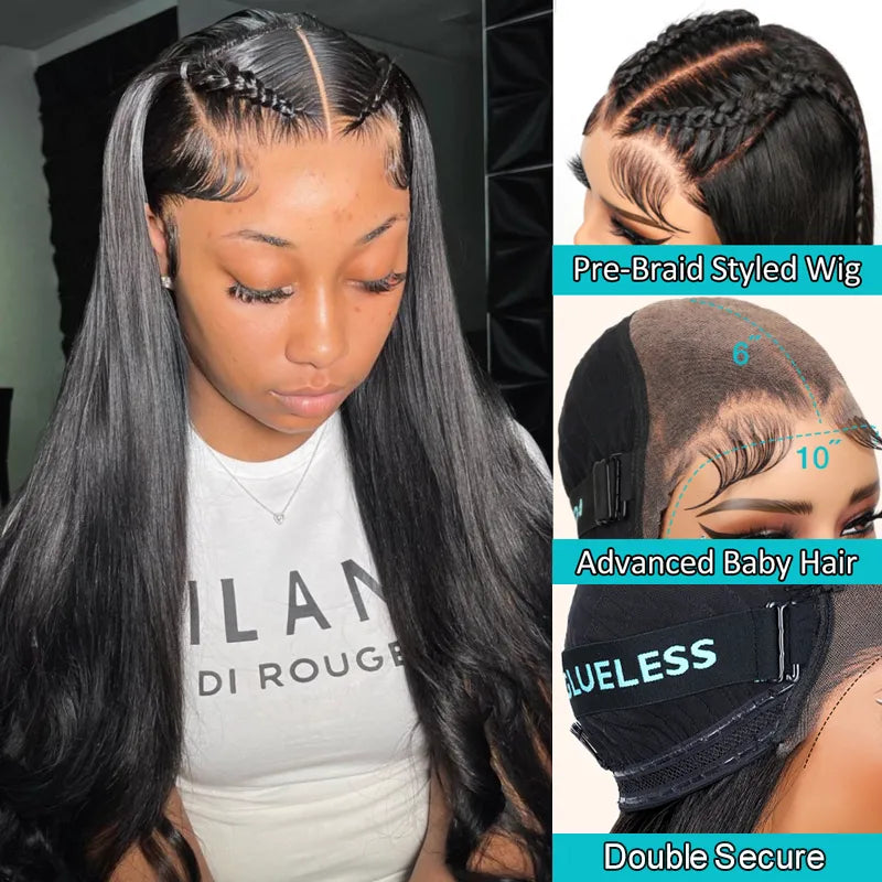 Braid In Advance Baby Hair Glueless 10x6 Lace Frontal Put On & Go Pre Everything Human Hair Wig