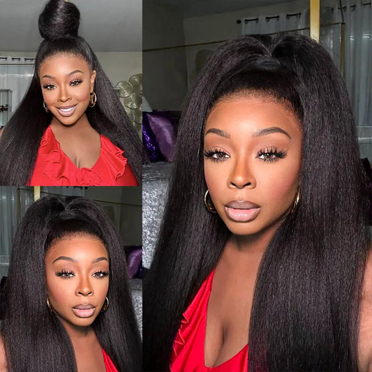 Ashimary Newborn Hairline 13x4 Glueless Lace BlendAway Transparent Lace Black Kinky Straight Wig