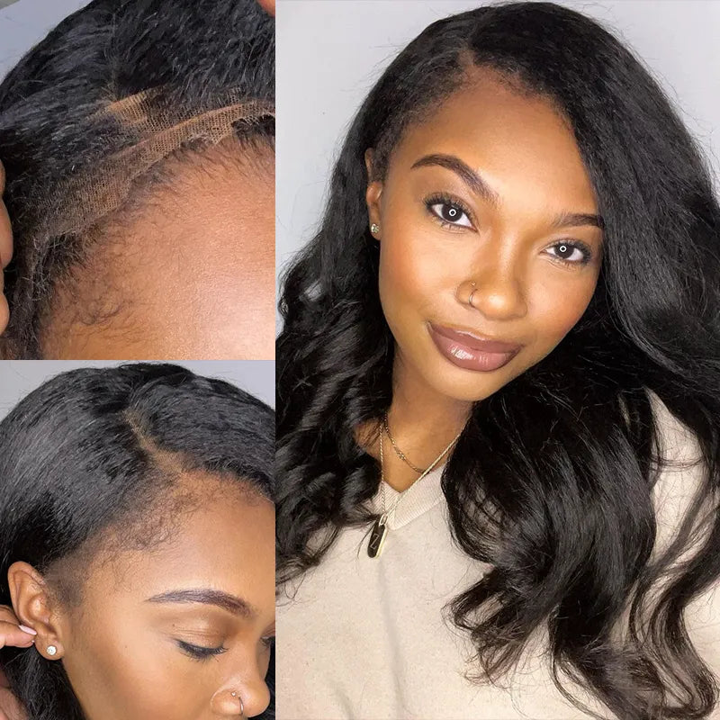 Ashimary Newborn Hairline 13x4 Glueless Lace BlendAway Transparent Lace Black Kinky Straight Wig